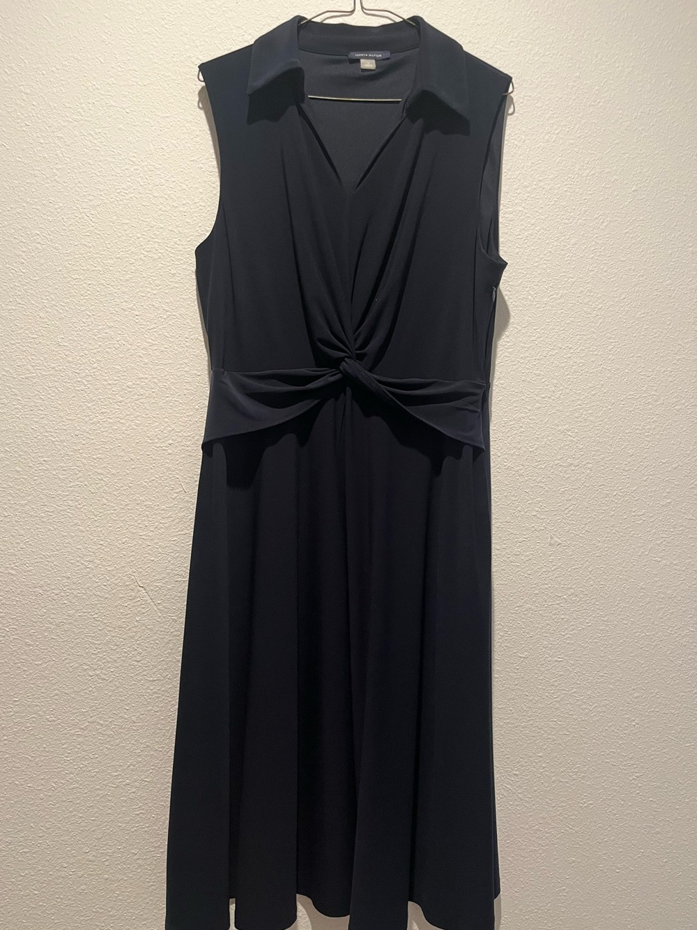 Tommy Hilfiger Navy Sleeveless Twist-Front Women’s Midi Dress-Size 14.